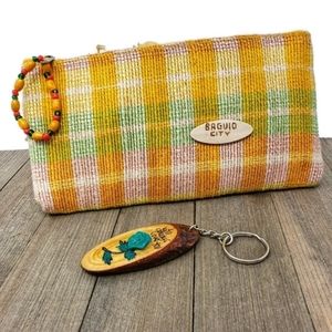 Key Ring and Yellow Plaid Lined Cosmetic Bag NWOT
